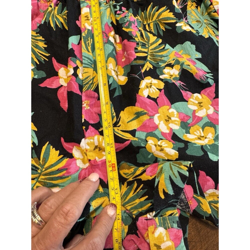 Express X Rocky Barnes Shorts Womens Size M High Waisted Floral Linen Paper Bag - Picture 8 of 9